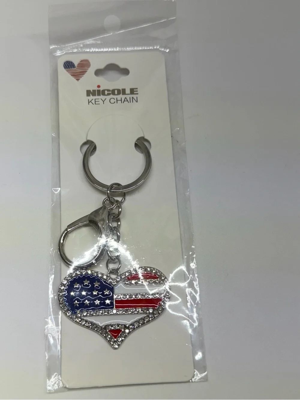 Keychain with American Flag Heart